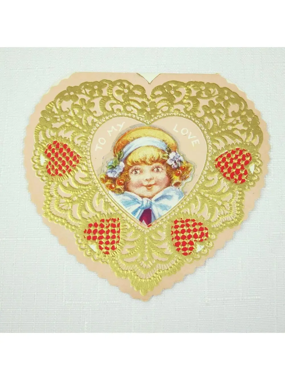 Lot 2 Vintage Valentine Die cut Fold Girl Angels Gold Embossed 1920-30s UNSIGNED